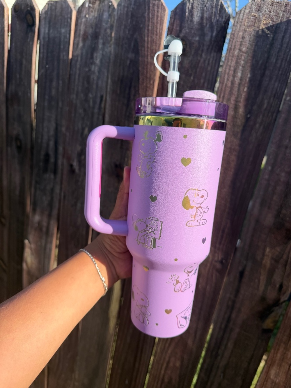 Lavender Snoopy Tumbler with Handle - Picture 2 of 3